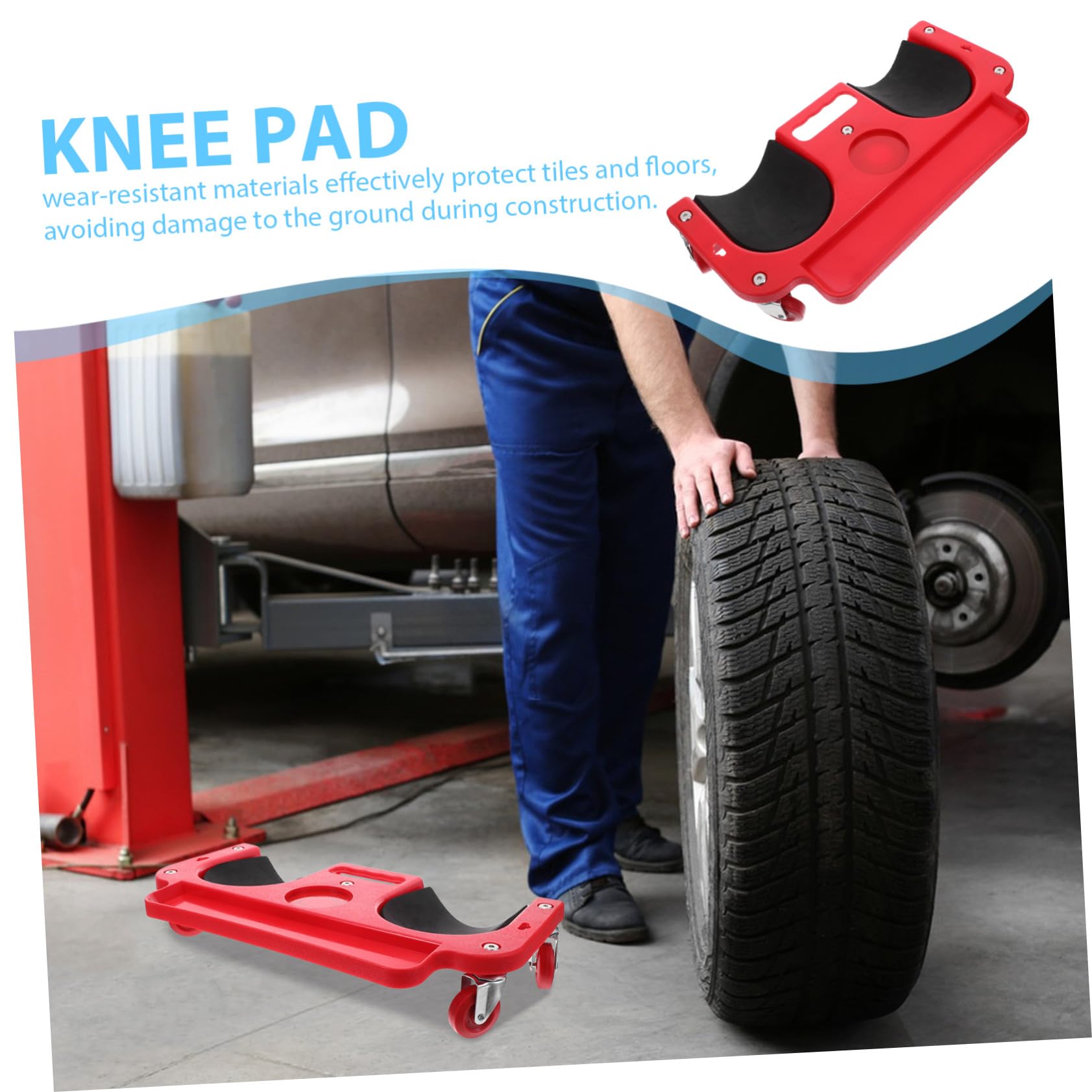 Rollbare Knieschoner für Autoreparaturen mit Pe Material in Rot | Faltbar und Tragbar, Stabile Stützkonstruktion, Rutschfestes Design, Flexibel Beweglich für Garage und Werkstatt