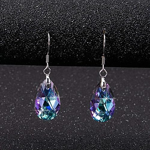 Miniatura 5 de Aretes colgantes de cristal austriaco en forma de lágrima para mujer, gancho de plata de ley 925, joyería hipoalergénica