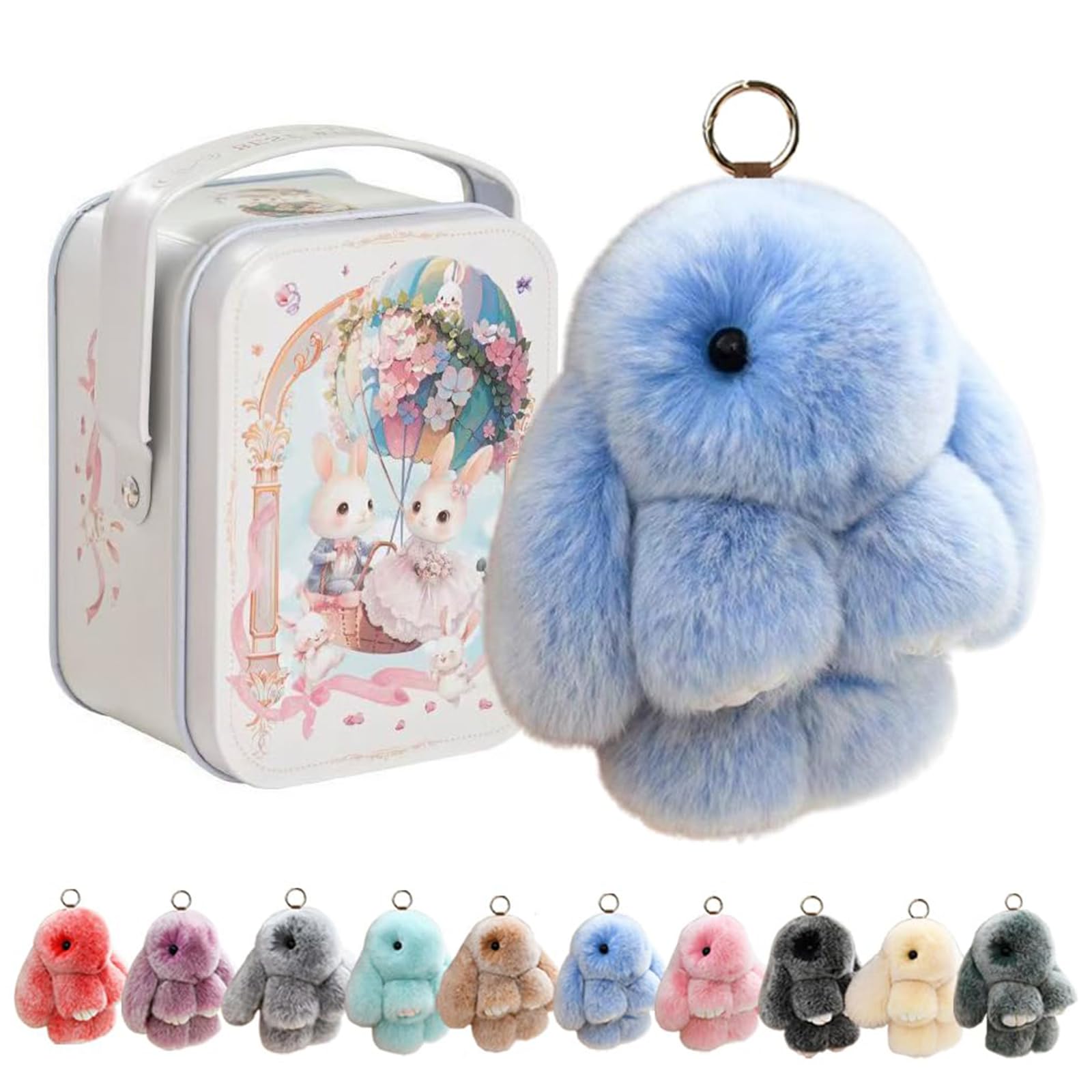 Soft Rabbit Keychain with Tin Box, Bunny Soft Plush Pendant, Charming Rabbit Design Handbag Keyring, Cute Plush Key Chain Easter Gift for Backpack Bag Charm