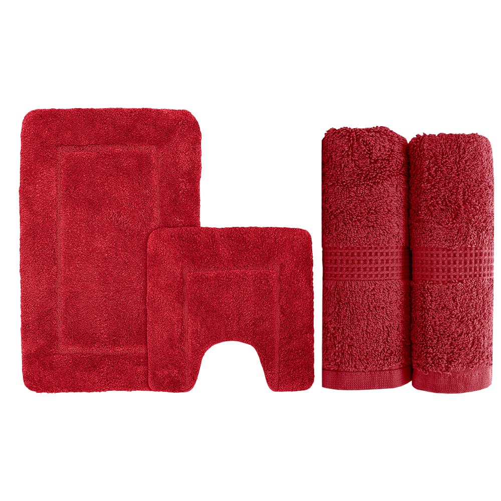 Premium Bathroom Collection Set - 100% Egyptian Cotton Chunky Feel Zero Twist Bath Towels with 100% Soft Micro Fibre Cashmere Feel Bath Mat (Bath Towel and Bath Set, Red)
