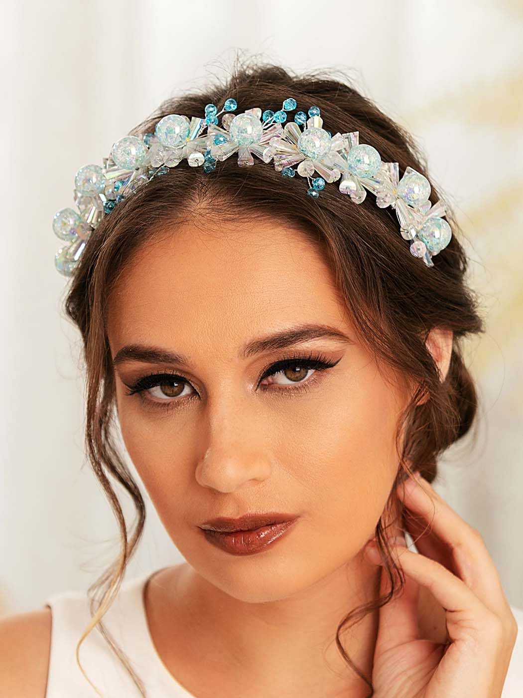 IYOU Light Up Headdband Blue Crystal Led Hair Bands Glowing Hair Hoop Ball Party Rave Christmas Hair Accessories for Women - Image 2