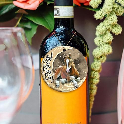 Miniatura 4 de Adorno de Navidad 2024  Horse I Love You to The Moon and Back - Adorno circular de cerámica  Decoración colgante para árbol de Navidad, regalo para