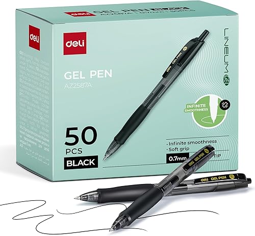 deli Bolígrafos a granel, 50 bolígrafos de gel retráctiles de punta media de 0.028 in, escritura suave con tinta negra de secado rápido, no se