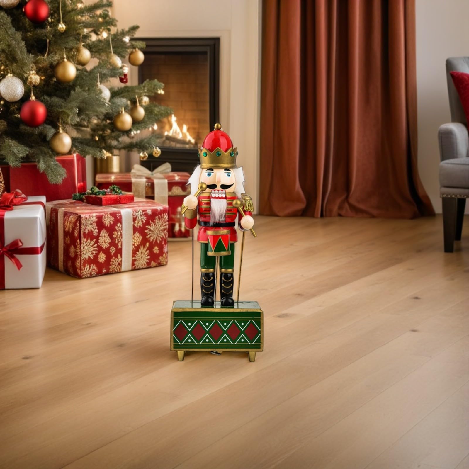 Boîte à Musique Casse-Noisette en Bois 3pcs 32cm, Centre de Table Classique et Élégant, Décor de Noël Saison des Fêtes