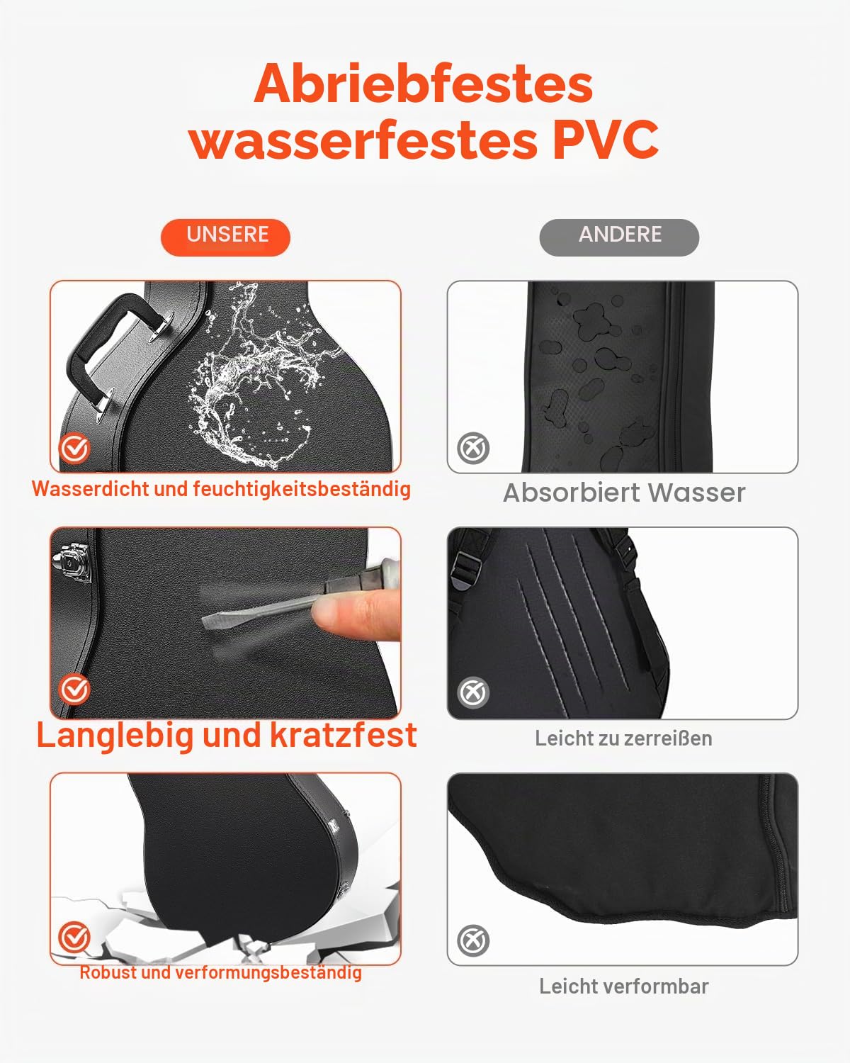 VEVOR Gitarrenkoffer, 105 cm kürbisförmiger Hartschalenkoffer für Gitarre, mit Schloss, Riegel, Schlüsselgriff, PVC-Polsterung, case, Hartschalen-Gitarrenkoffer, für 99 cm Les Paul-Gitarren, Schwarz
