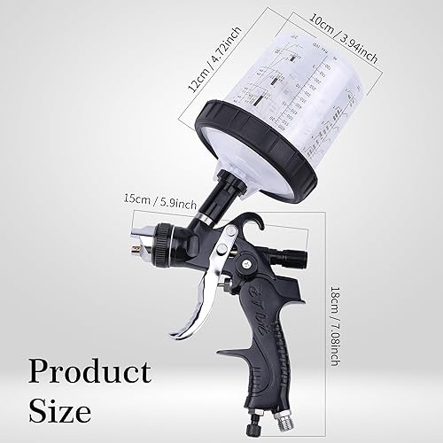 Miniatura 8 de HVLP Spray Gun with 10Pcs 600ML Disposable Paint Cups, 5 Nozzles,1.4/1.7/2.0/2.5/3.0mm, Automotive Gravity Feed Paint Spray Gun Kit with Air