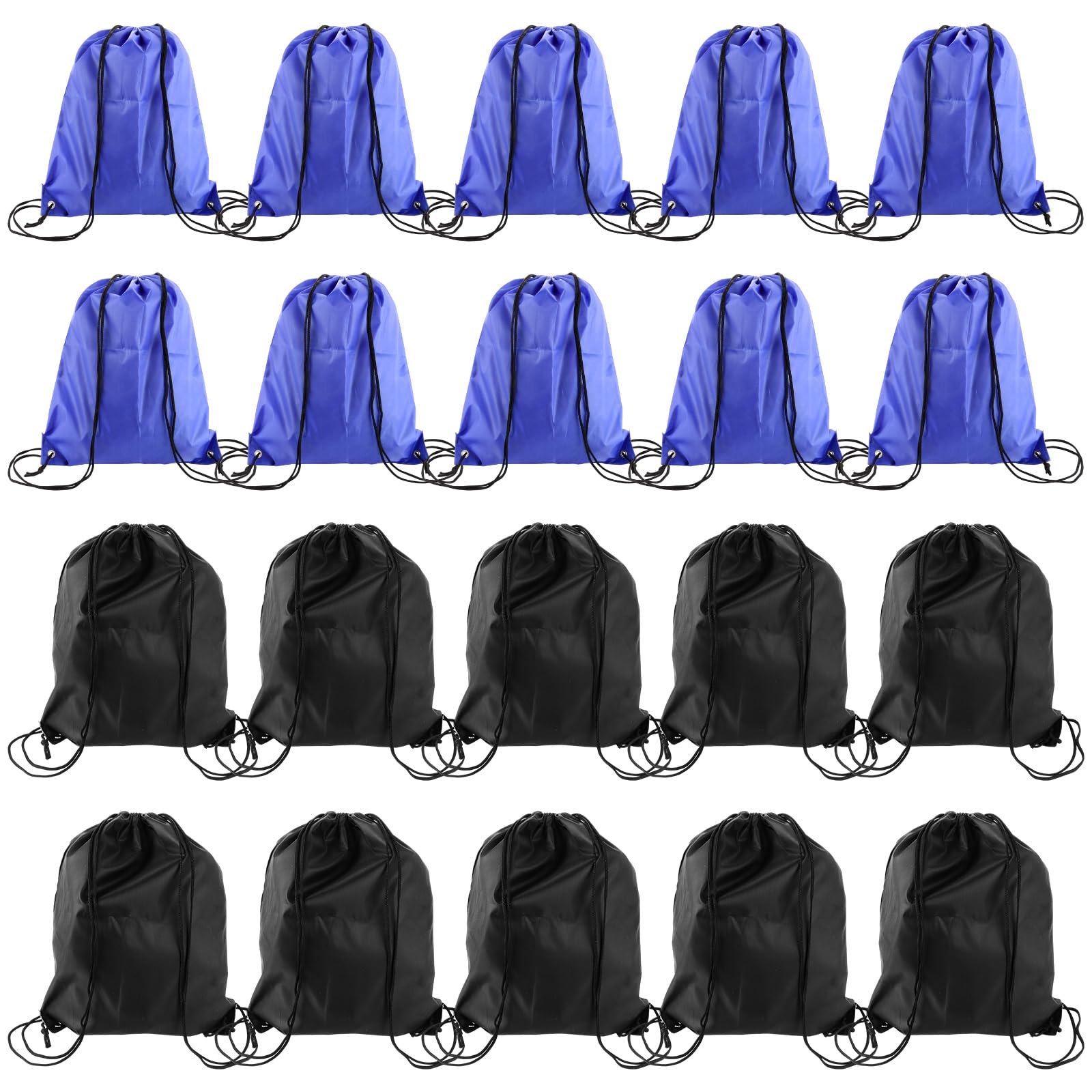 GBACHOOSE 20 Pcs Drawstring Bag, PE Bags Drawstring, 34×43cm Drawstring Backpack Bags Sports Drawstring Bag for Gym Swimming School Travel (Black and Blue)