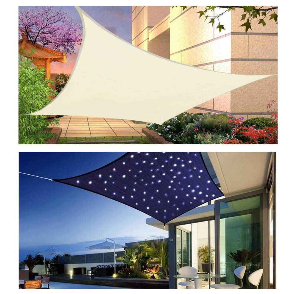 sonnensegel led solar rechteckig mit LED-Leuchten, Wasserabweisend, Sonnenschutz, UV-Schutz für Terrasse, Balkon und Garten, mit Spannseilen, Beige,Beige,2×3m Blanko Size:32W CAMPING PARCO CAPRARO -