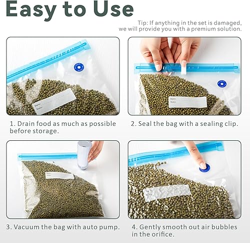 Miniatura 7 de Sous Vide - Bolsas reutilizables de 30 unidades, bolsas reutilizables con sellado al vacío para alimentos con bomba automática mejorada para cocinas