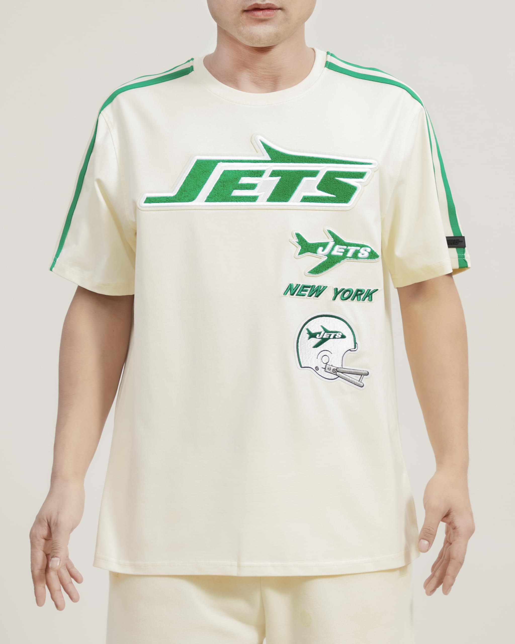 Pro Standard Mens NFL New York Jets Retro Classics Taping Tee Eggshell/Kelly Green XL