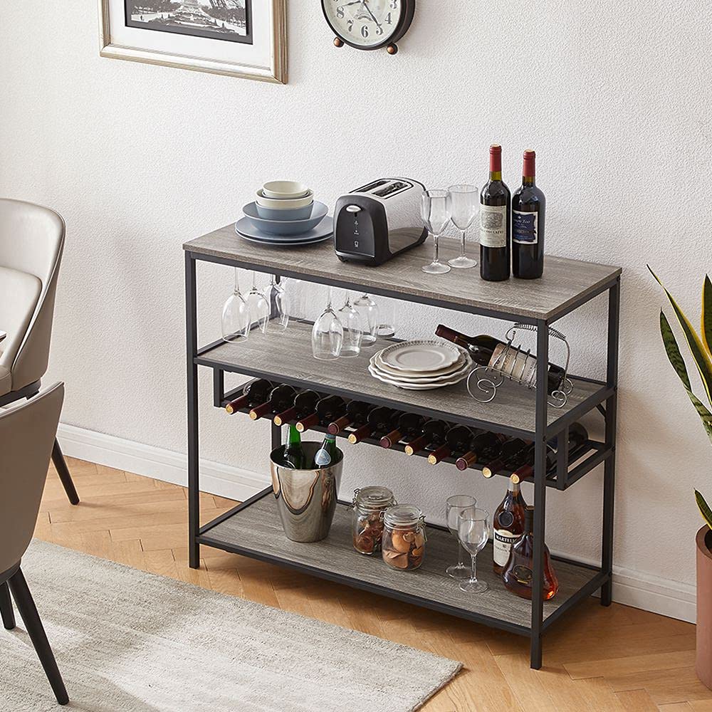 Buy LVB Rustic Wine Rack Table, Metal and Wood Wine Coffee Bar