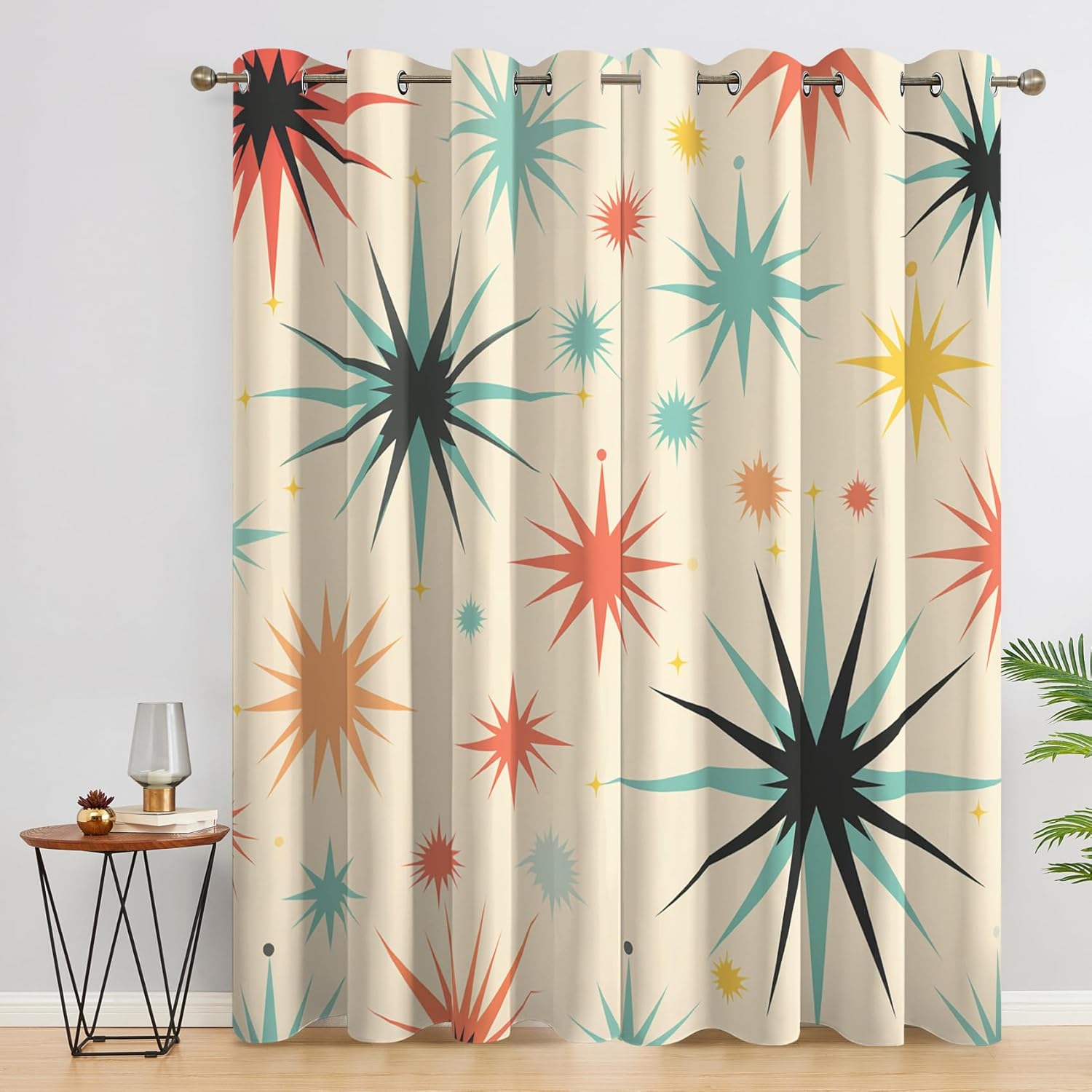 Mid Century Curtains 108 - Mid Century Modern Curtains, Abstract Boho Window Curtains, Minimalist Home Decor Drapes 2 Panel Sets, Black Out Curtains 84 Inches Long