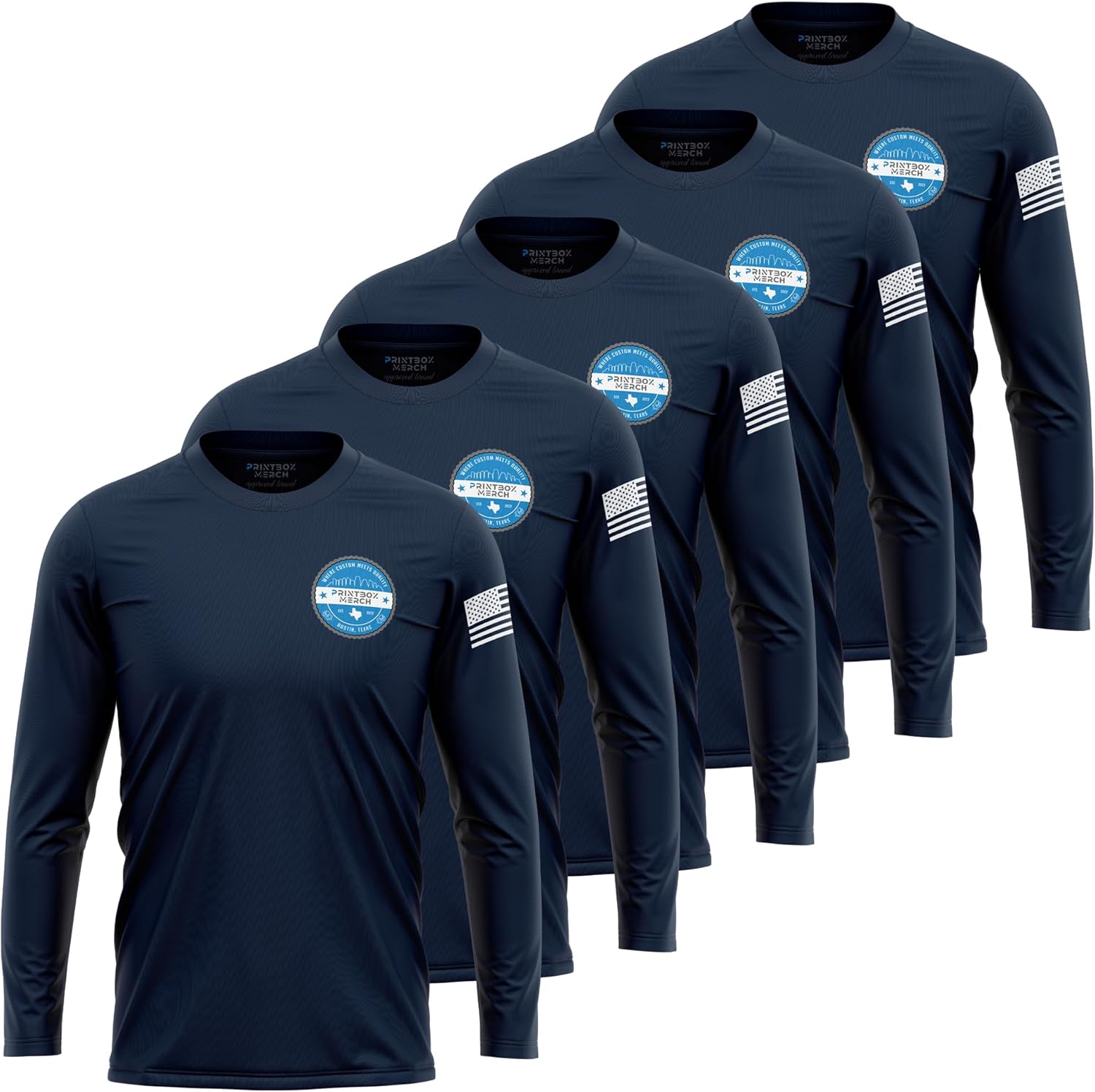 5 Pack Custom Dry Fit Long Sleeve Shirts for Men, Add Your Logo Front & Back Printing, Customized Moisture Wicking Sun Protection UV Workwear T-Shirts Black - Image 5