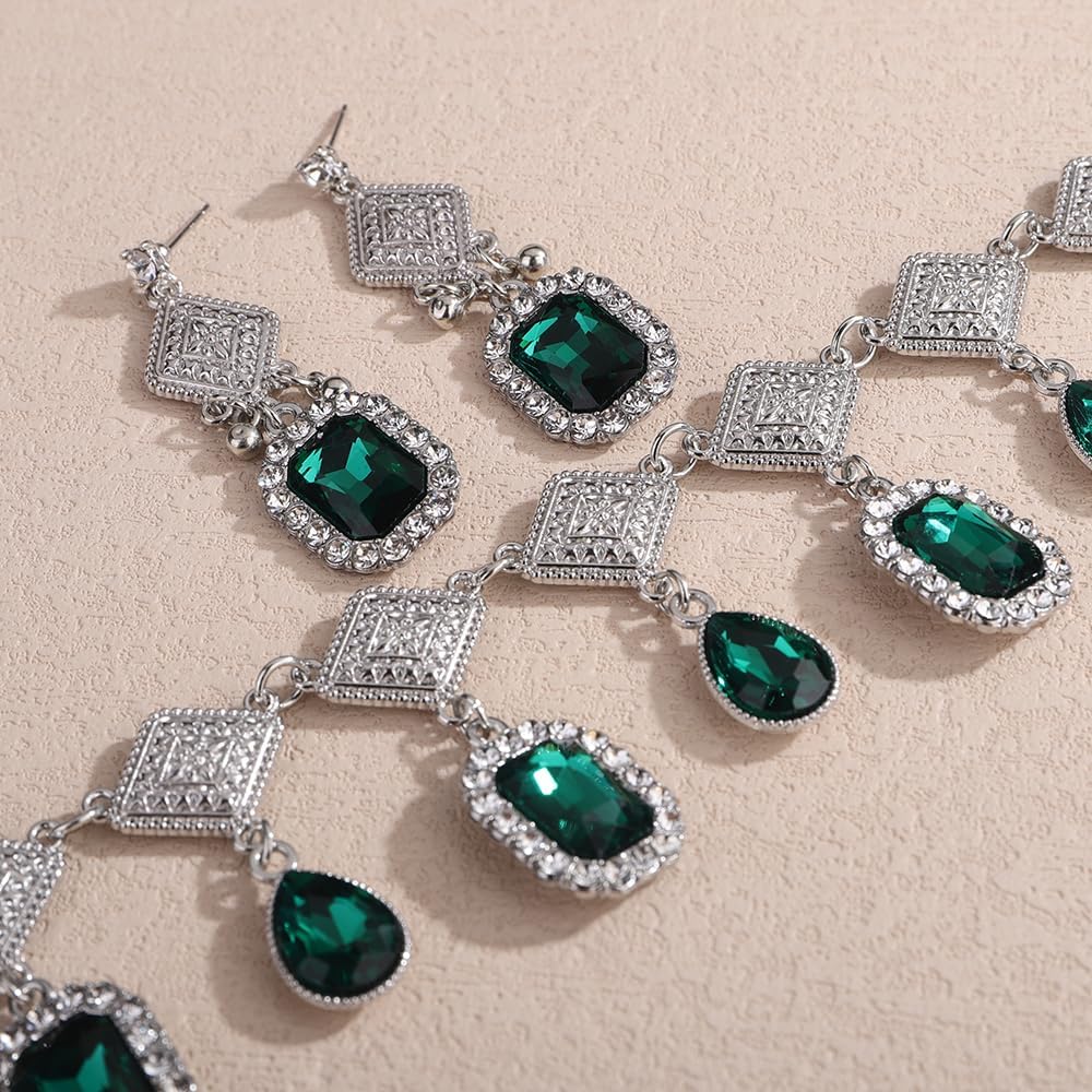 Elegant Rhinestone Crystal Dangle Necklace Earring Set Vintage Rhinestone Choker Necklace Bohemian Crystal Dangle Earrings Wedding Party Prom Jewelry Set for Women(3pcs) - Image 6
