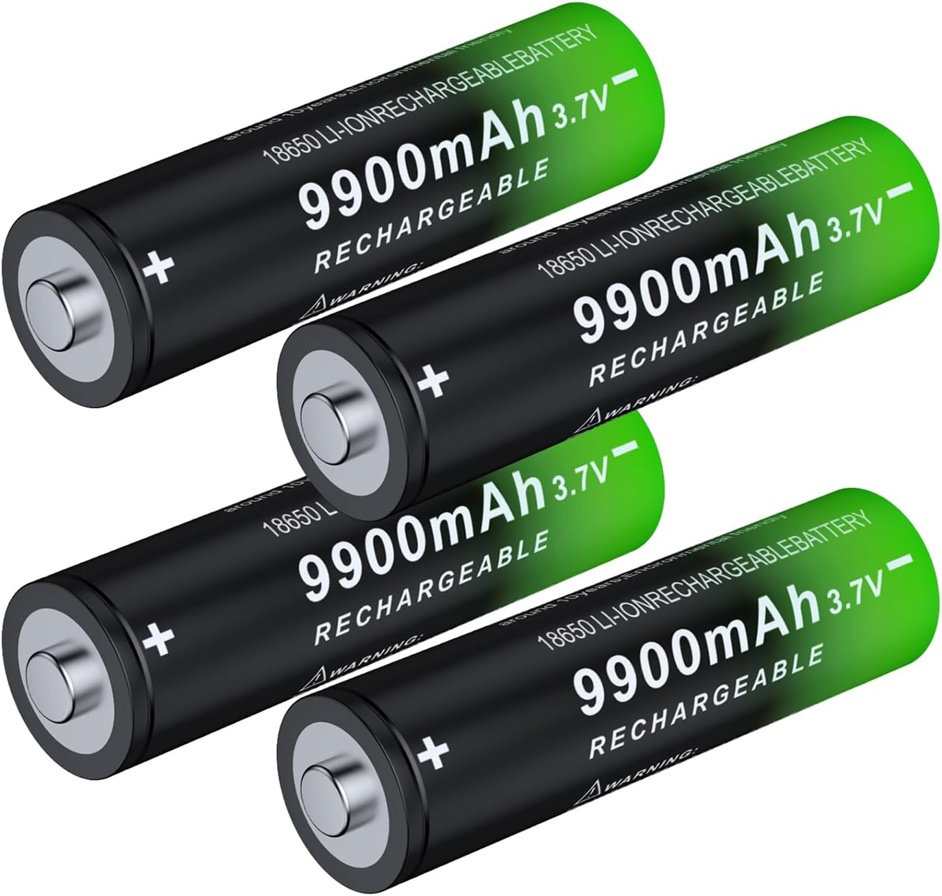 3.7 Volt Rechargeable Battery 9900mAh Battery 4 Pack Large Capacity Batteries for LED Flashlight, Headlamp, etc