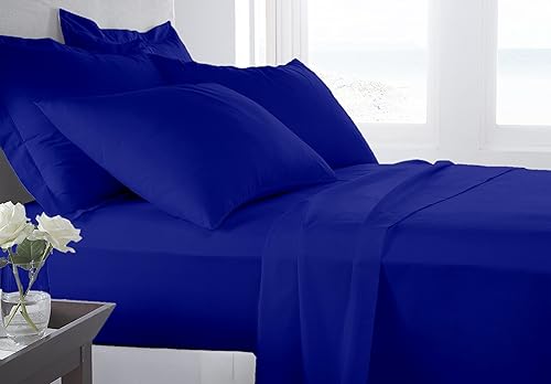 Miniatura 1 de Juego de ropa de cama de lujo de 4 piezas, 800 hilos, 100% algodón ultrasuave, color azul real, tamaño California King, juego de ropa de cama de