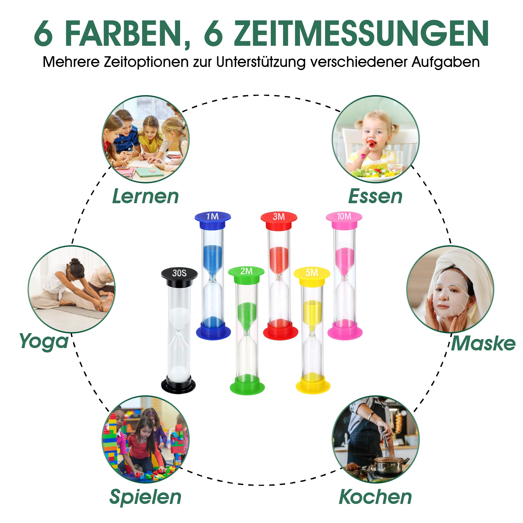 Visual Timer TeacherFav Sand Timer Set - 6 Colorful Hourglass Timers ...