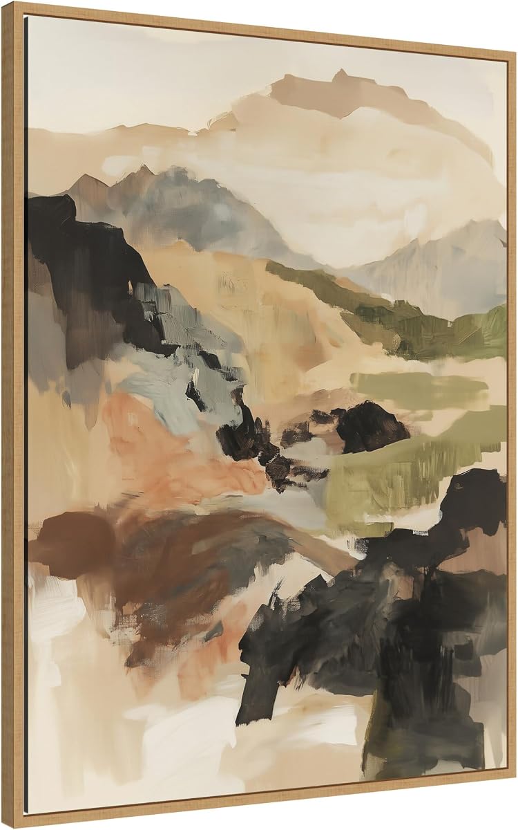 Tonal Mountains II Framed Canvas Wall Art by Amy Lighthall 28 x 38 Sylvie Natural, Modern, Abstract, Landscapes, Nature Art for Wall Decor, Living Room, Bedroom