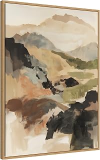 Kate and Laurel Tonal Mountains II Framed Canvas Wall Art by Amy Lighthall 28 x 38 Sylvie Natural, Modern, Abstract, Landscapes, Nature Art for Wall Decor, Living Room, Bedroom