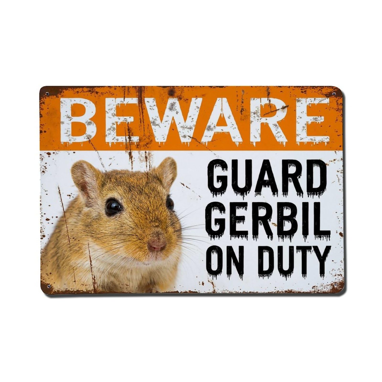 Vintage Funny Gerbil Guard Beware of Pet Space Metal Tin Sign Plaque Wall Decor for Cafe, Club Bar, Office, Garden Metal Poster 8x12Inch