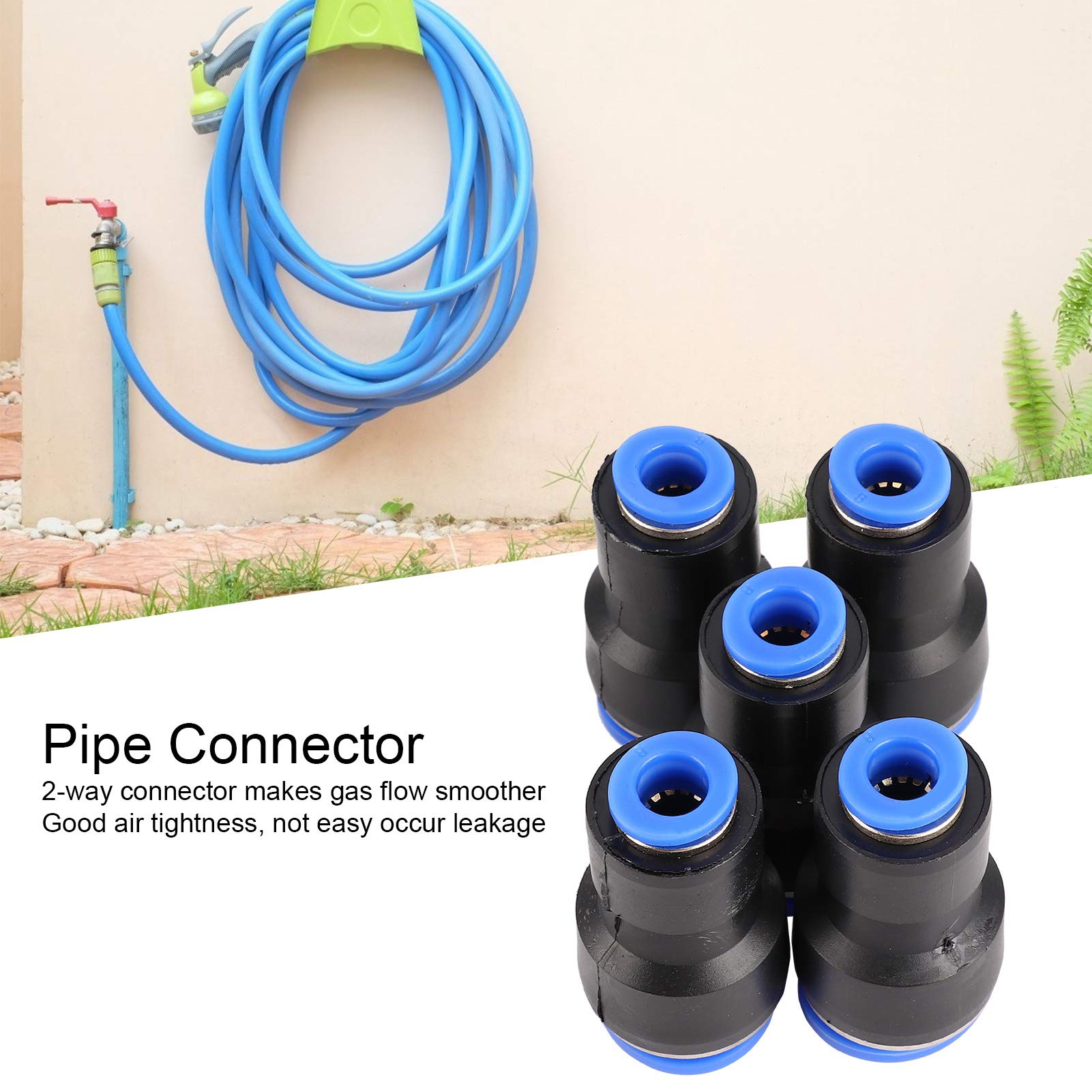 50 piezas Conector de tubería Conectores rápidos de tubo de aire de PU de 2 vías Accesorio de manguera a presión PG16 8 para sistemas neumáticos y transmisión de gas Material