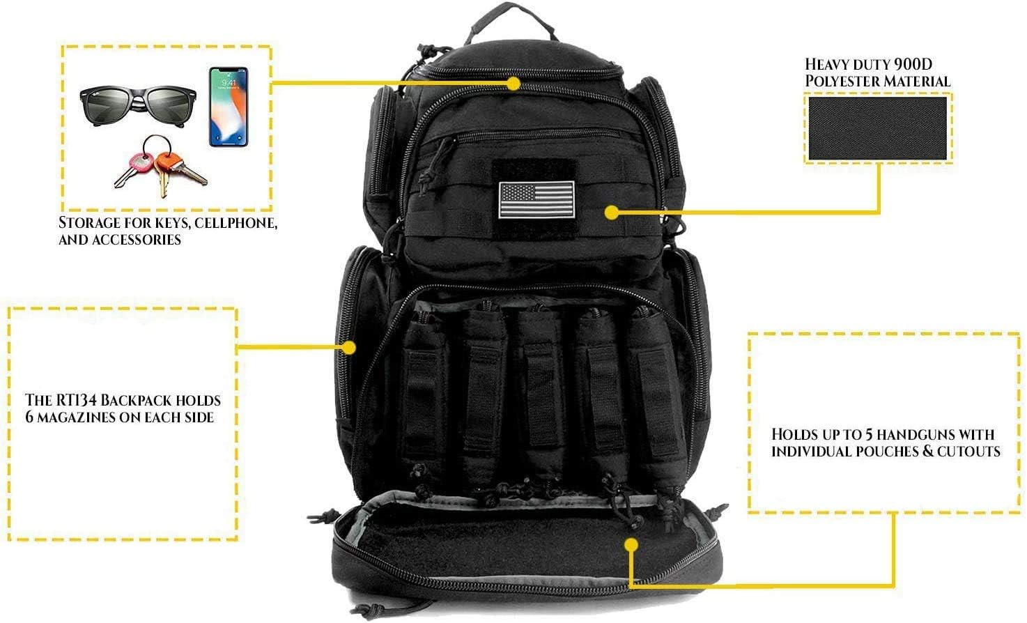 Tactical Shooting Range Backpack for Pistols HandgunsHeavy Duty Quality Gun Carrier Range Bag