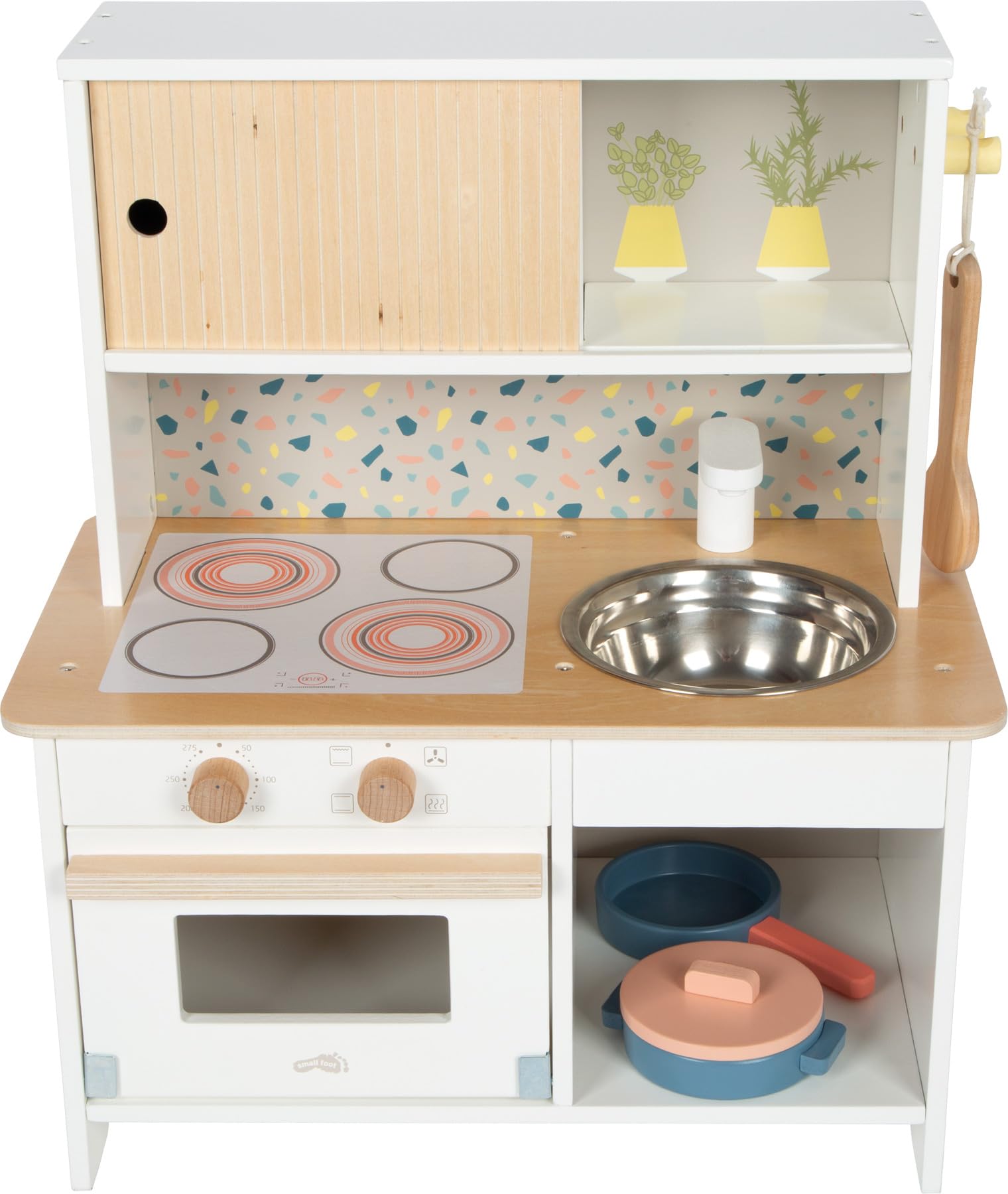 Small Foot Cocina Infantil compacta Terrazzo, Cocina de Madera con Accesorios, Juguete de rol Desde los 3 años, 12728