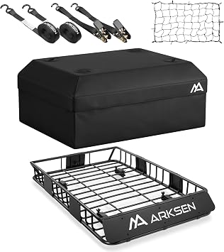 ARKSEN 54" x 34" x 6" Roof Rack Cargo Basket with Bag, Net & Straps