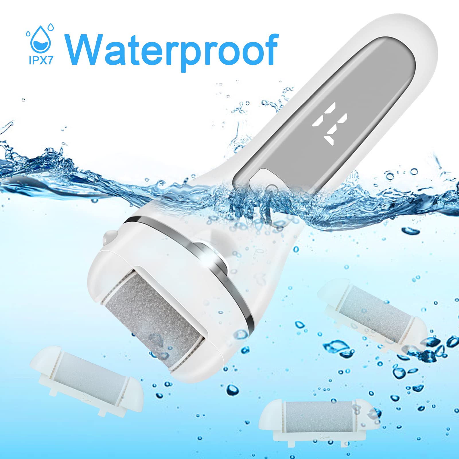Czemo Cortacallos eléctrico recargable con 3 rodillos de repuesto, resistente al agua, de acero inoxidable, para el cuidado de los pies