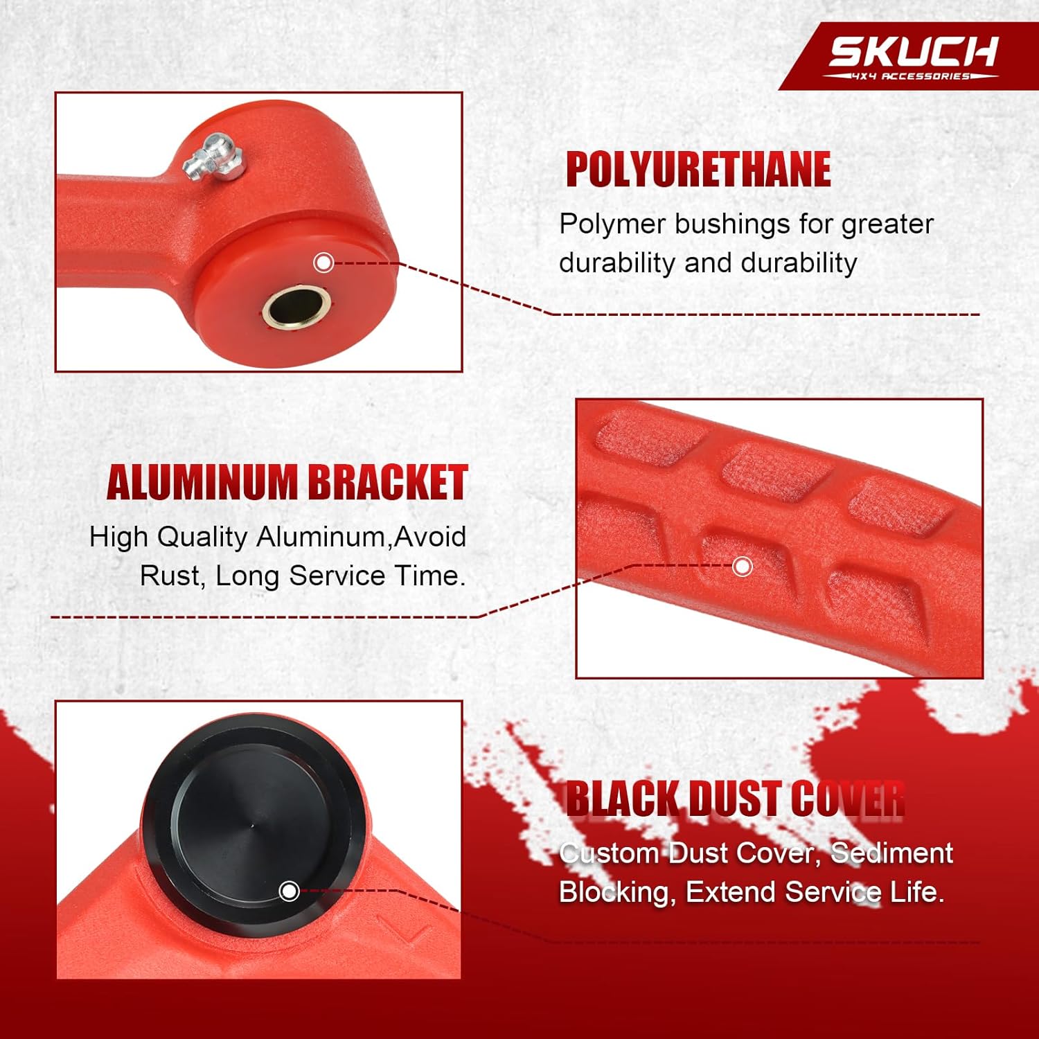 2-4'' Lift Aluminum Upper Control Arms for 2007-2018 Chevy Silverado & GMC Sierra 1500, PU bushings & Greasable Ball Joints, Replaces Stock Arms - Wrinkle Red