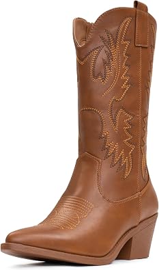 Cowboy Boots For Women Western Cowgirl Boots Pull On Pointy Toe Mid Calf