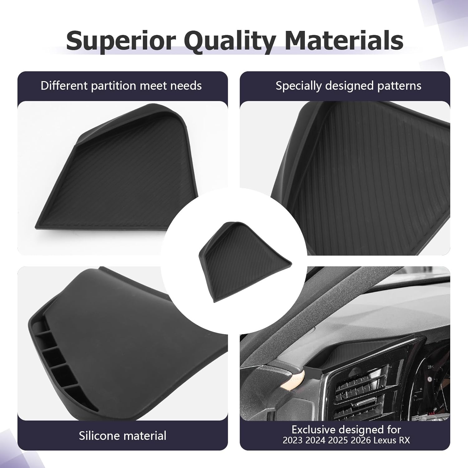 LUWU 2026 RX Dashboard Non-Slip Mat Compatible with 2023 2024 2025 2026 Lexus RX350/RX450/RX500 Accessories Silicone Protective Pad Liner Protective Pad Center Console Liner Mat Black