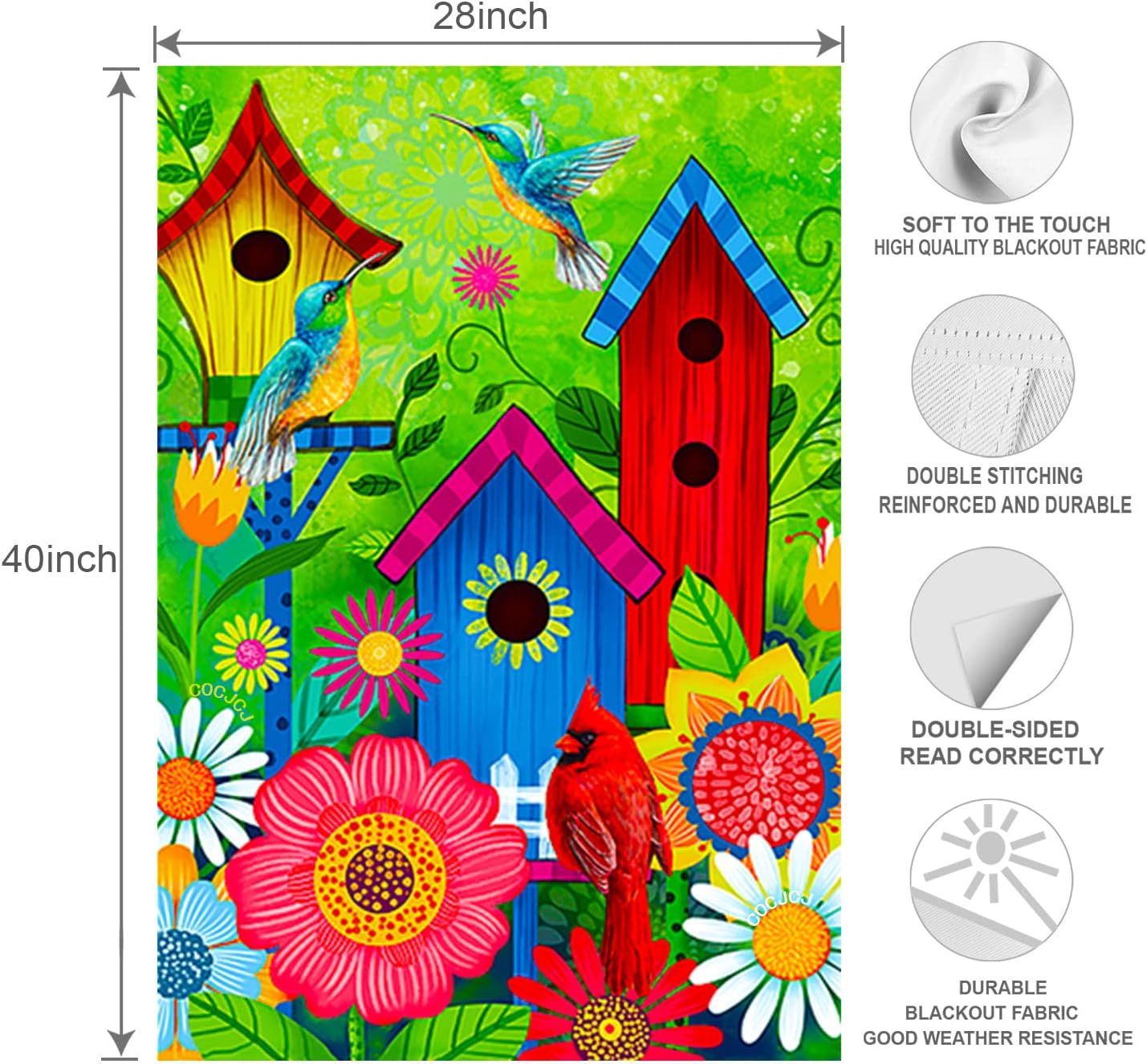 Welcome Lighted garden flag birds house garden flags 28X40 double sided, solar sall yard flag, lawn home spring Easter decoration.