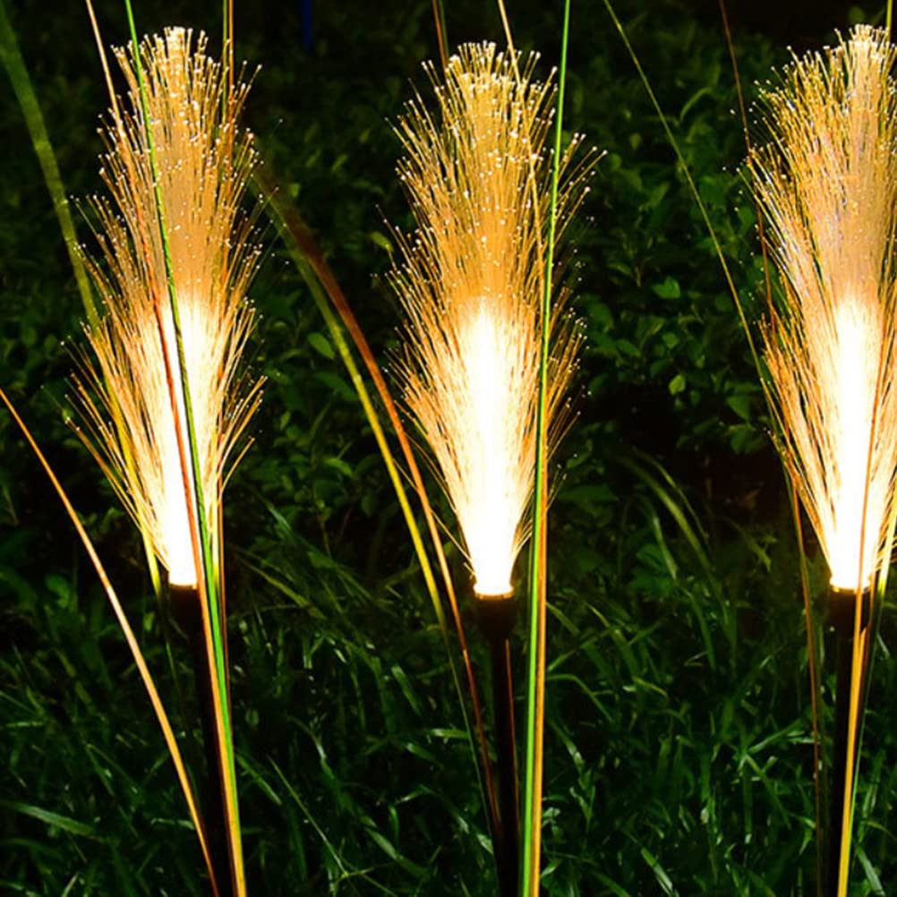 Solar Reed Garden Lights, Decorative Warm Light auto on Off Lighting for Garden Patio Fiber Optic Stainless Steel ABS 90CM Total Height 26CM Reed Solar Powered Stake Light