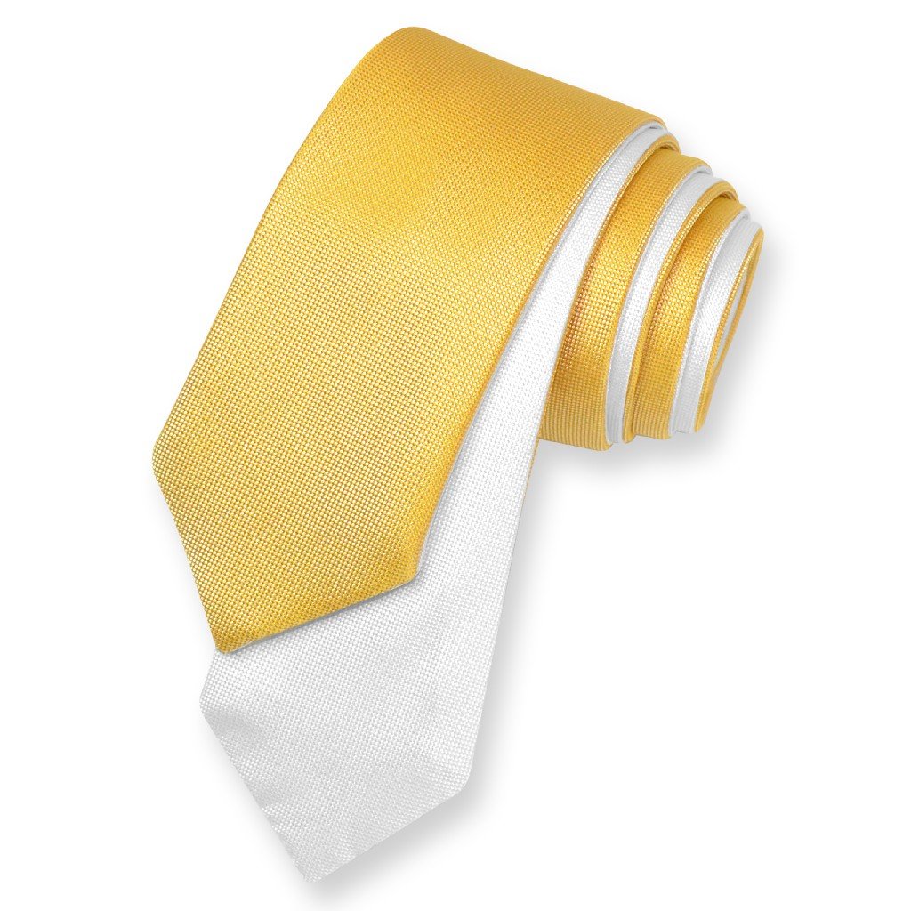 Corbata de dos caras color oro sólido y corbata blanca para hombre, Dorado, blanco 3