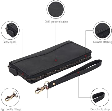 Black Leather Wallet for Women - RFID Womens Wallet Clutch with 8 Credit Card Holder, Coin Pocket, Gift for Womens