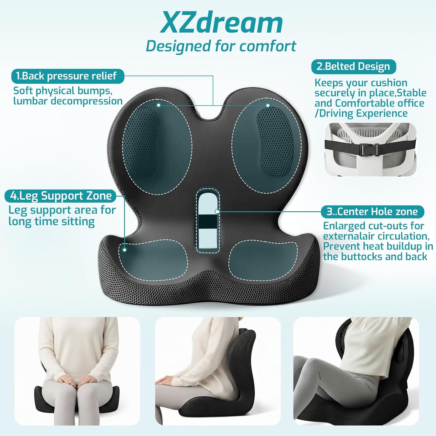 Ergonomic Seat Cushion,Office Chair Cushion with Lumbar Support Pillow,Car Orthopedic Seat Cushions,Designed for Sciatica,Tailbone,Back Pain Relief,for Office,Car,Truck,Home,Desk Chair