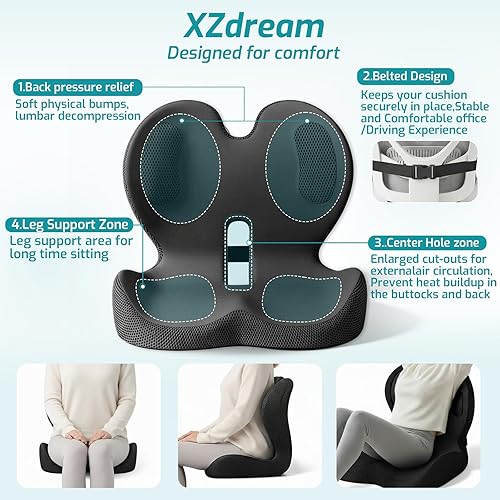 Miniatura 3 de Cojín de asiento de espuma viscoelástica, cojín de oficina con soporte lumbar para aliviar la presión de la espalda, cojín de asiento de camión con