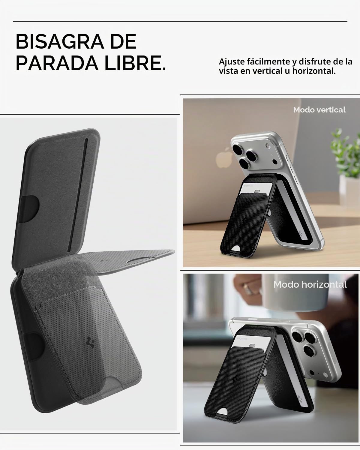 Spigen Cartera Magnética Slim Fold MagFit con Soporte para Tarjetas y Trípode [3 Tarjetas] Compatible con iPhone 17 17e 16 15 14 13 12 Pro MAX Air y Pixel 10 Series Compatible con MagSafe y Pixelsnap