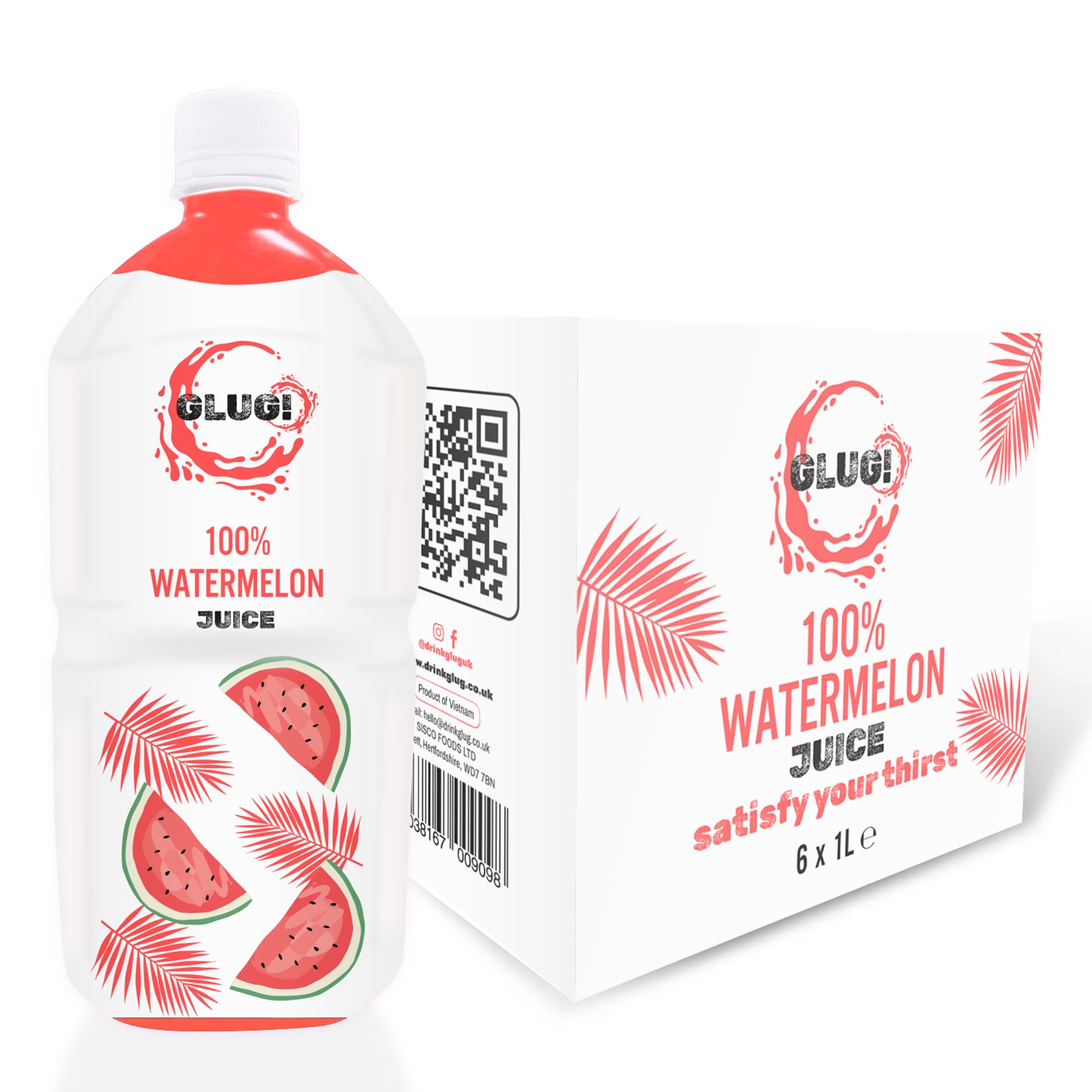 GLUG! 100% Watermelon Fruit Juice, Healthy Juice Drink With No Added Sugar (6X1L)