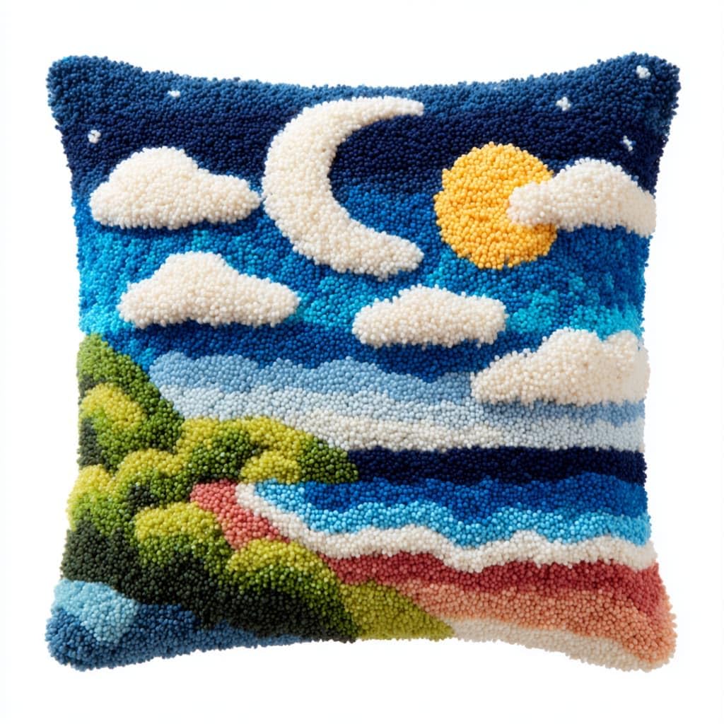 AxiangziK Latch Hook Pillow Kit,Cloud Landscape DIY Cushion Cover 43X43Cm