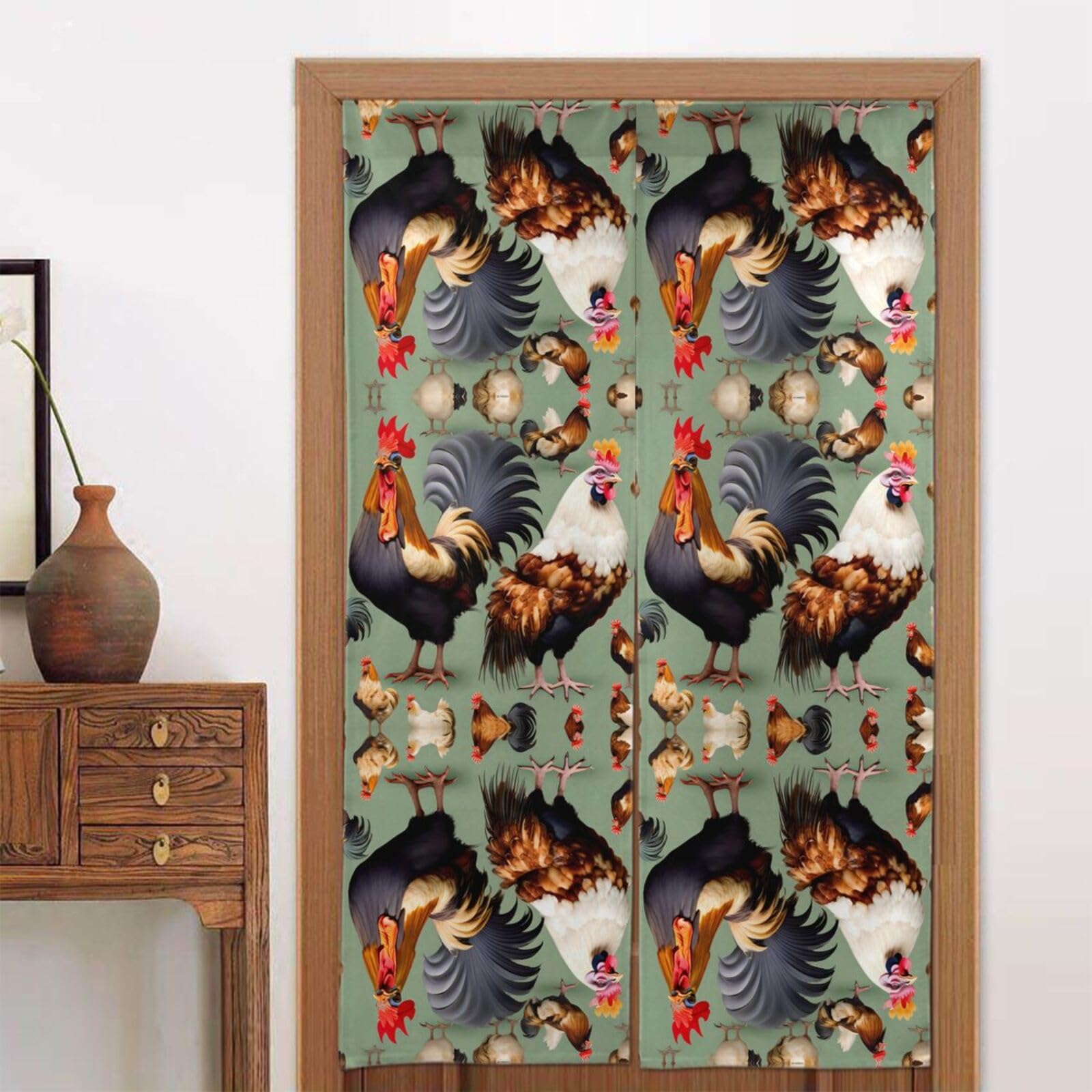 CNTDBU Rooster and Chicken Door Curtain 34x56 Inch-Room Divider Panel for Privacy, Entryway Screen for Kitchen Bedroom