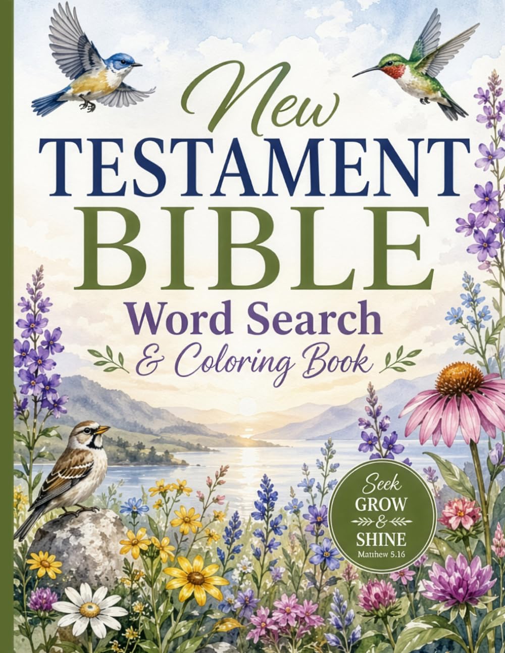 New Testament Bible Word Search & Coloring Book: 50 Inspiring Puzzles Exploring Scripture, Jesus’ Parables & Miracles with Bird & Wildflower Coloring Pages