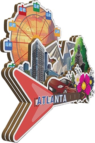Miniatura 2 de Imán de madera para nevera de Atlanta Georgia USA Monumentos 3D de viaje coleccionables, recuerdos decorativos hechos a mano -2642