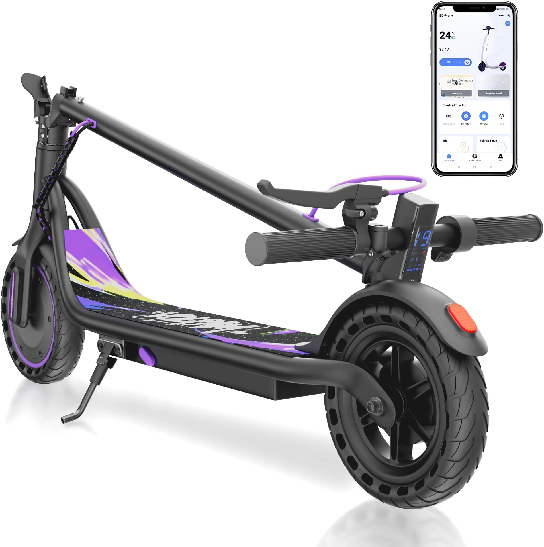Electric Scooter for Adults & Teens, 350W Motor, 15 Miles Long Range, 19 MPH Max Speed, 8.5" Solid Tire, Lightweight EScooter with Dual Brakes & Lights, APP
