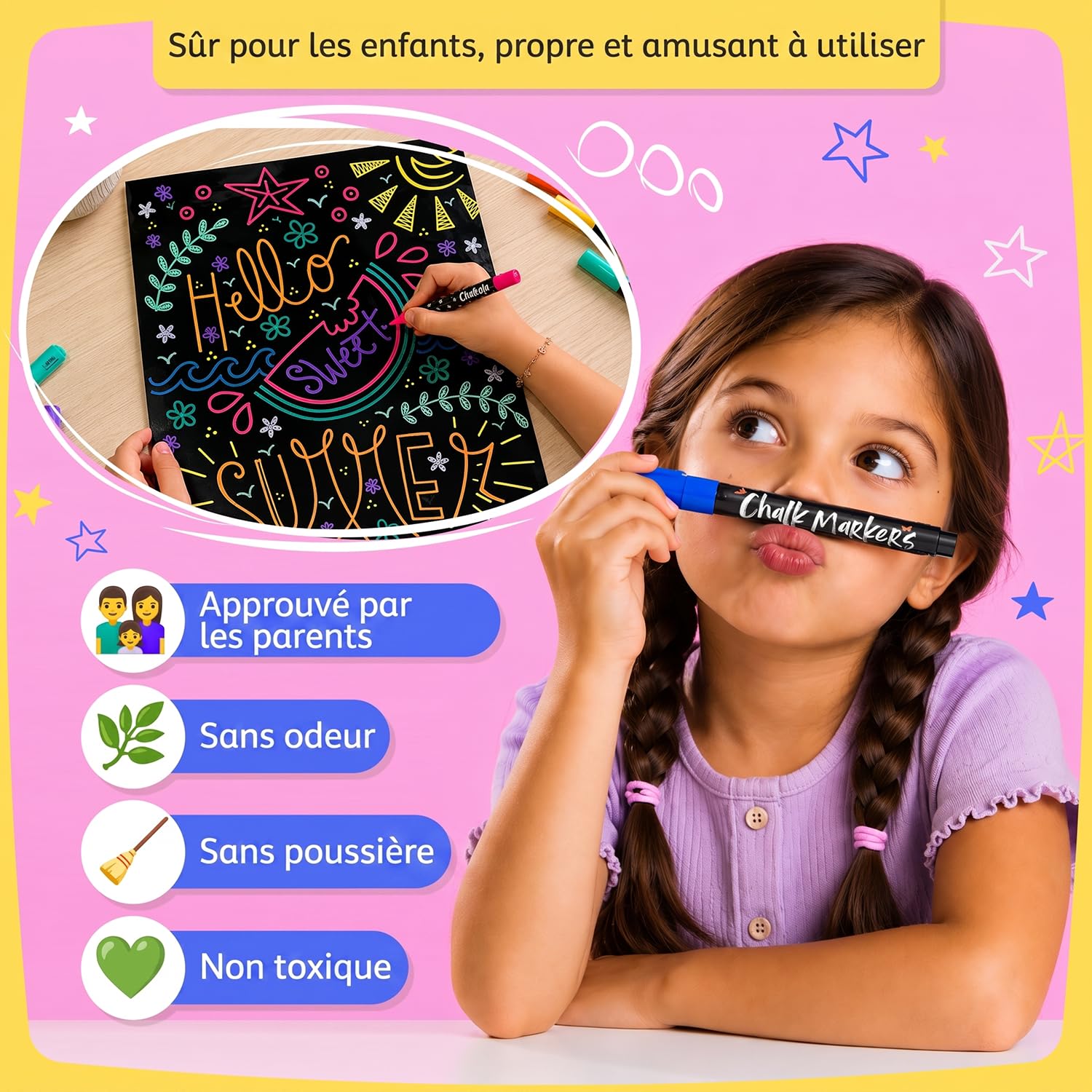 Chalkola Set 30 Marqueur Craie Effacable Tableau Noir 1mm - Stylo Craie