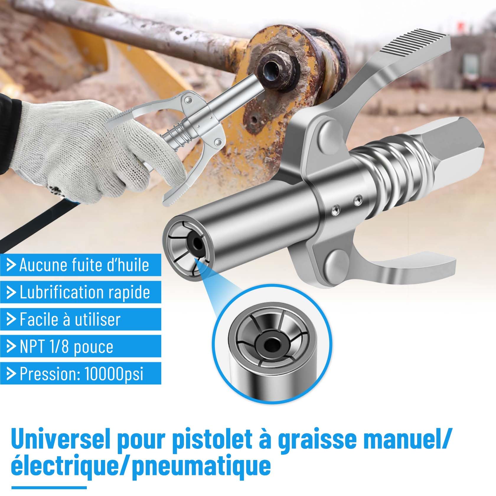 Pindex Pompe à Graisse Manuelle avec 10000PPSI Coupler, Pistolet graisseur pour Cartouche de Graisse 400cc avec 2 Rraccords de Graisse, Tuyau de 45cm Tube Métallique de 15cm | Pistolet à graisse à main avec mamelon de graissage, tuyau de 45 cm, tube en mé