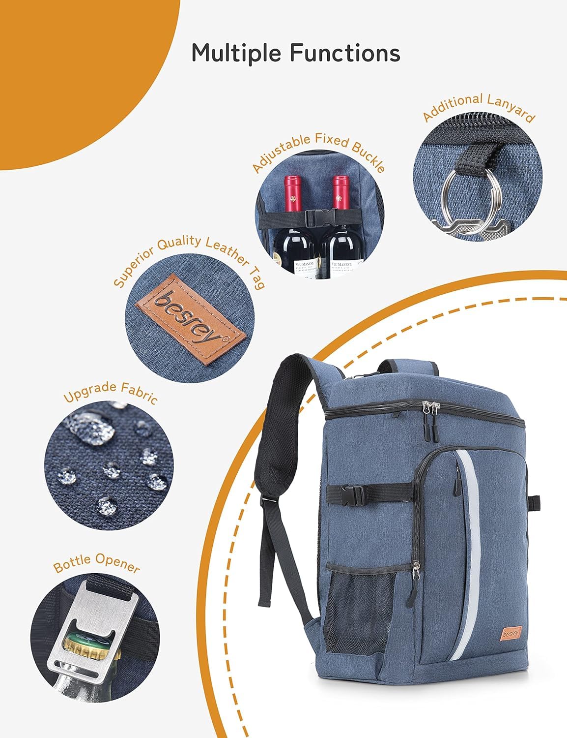 besrey Sac à Dos Thermique 30 litres Sac Thermique ，Sac à Dos Isothermique ，Porte déjeuner Gardez Les Aliments Chauds ou Froids.pour Camping, Pique-Nique, Barbecue, événements (Bleu)