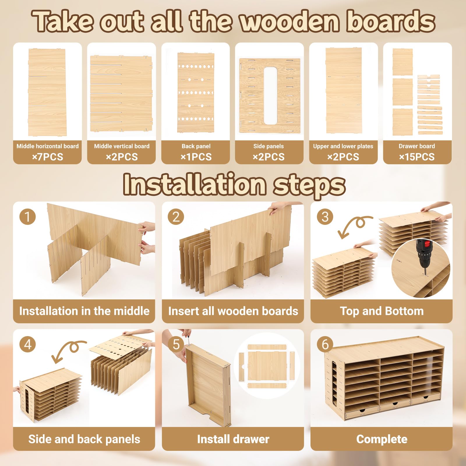 Colingmill Buzones de madera para el aula para profesores, estudiantes, para aula, literatura, organizador de papel, compartimentos con cajones, configuración fácil y resistente para el hogar, oficina