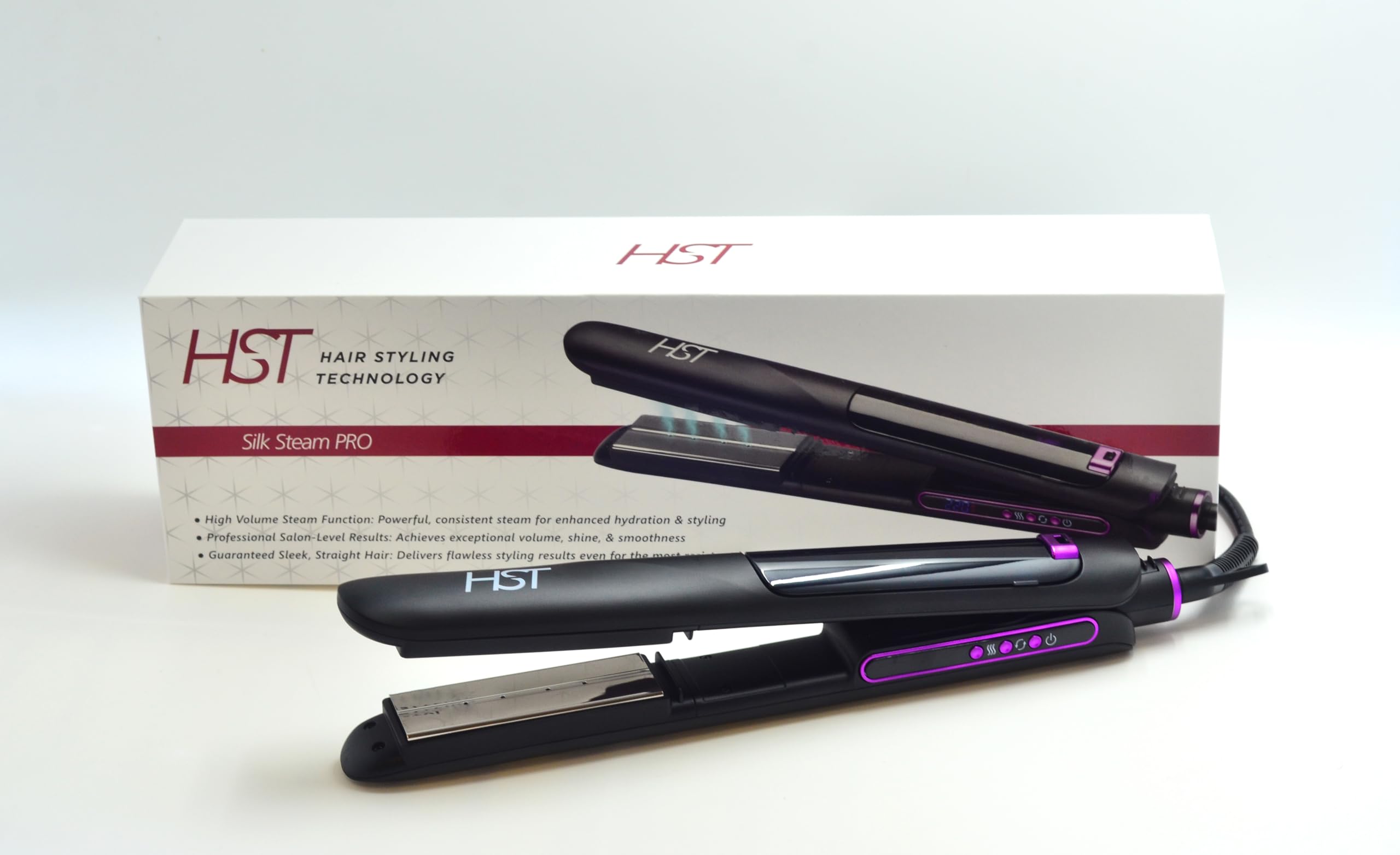 HST Silk Steam PRO Hair Straightener, Professional Steam Flat Iron with Tourmaline Ceramic Plates - Image 2